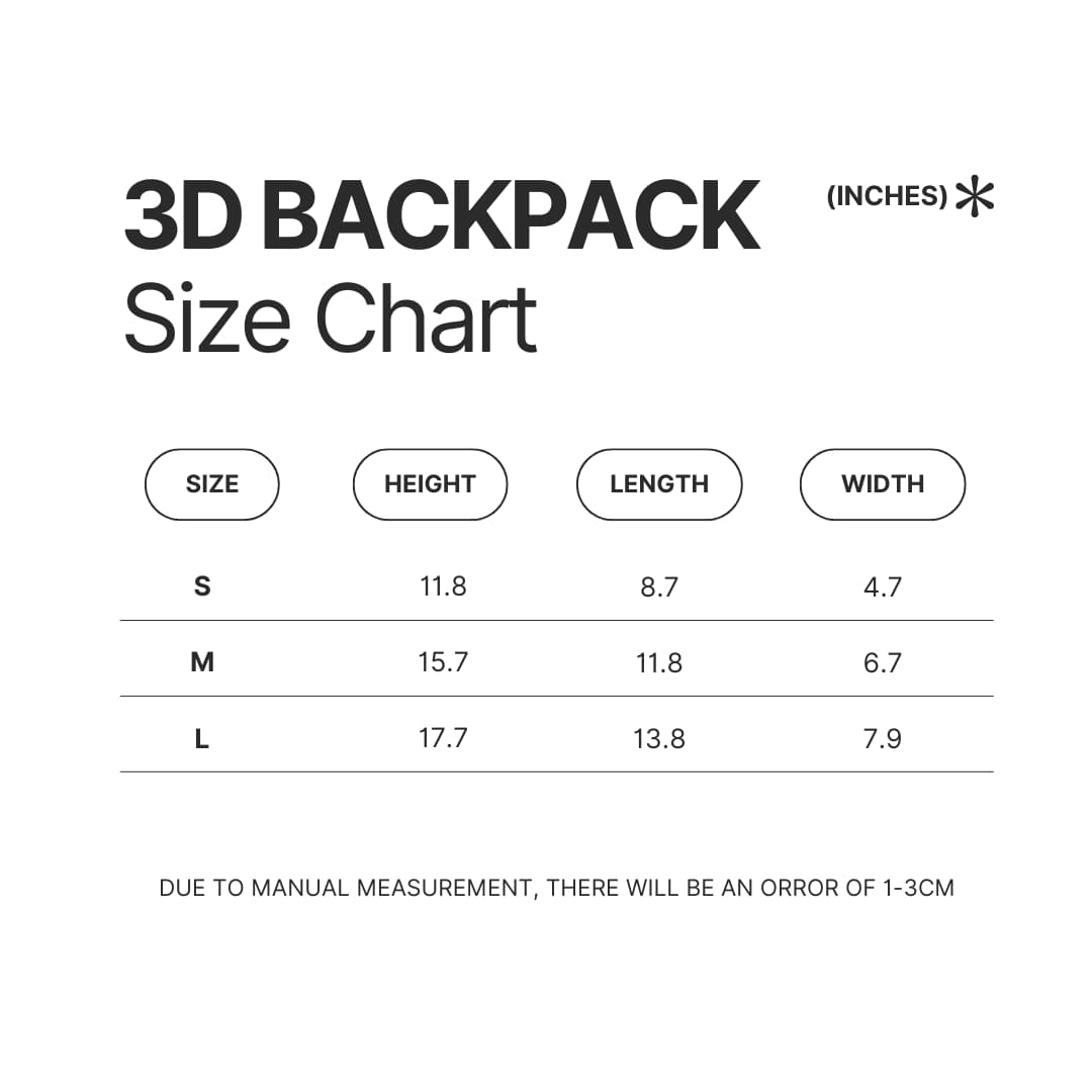3D Backpack Size Chart - Noah Kahan UK Shop