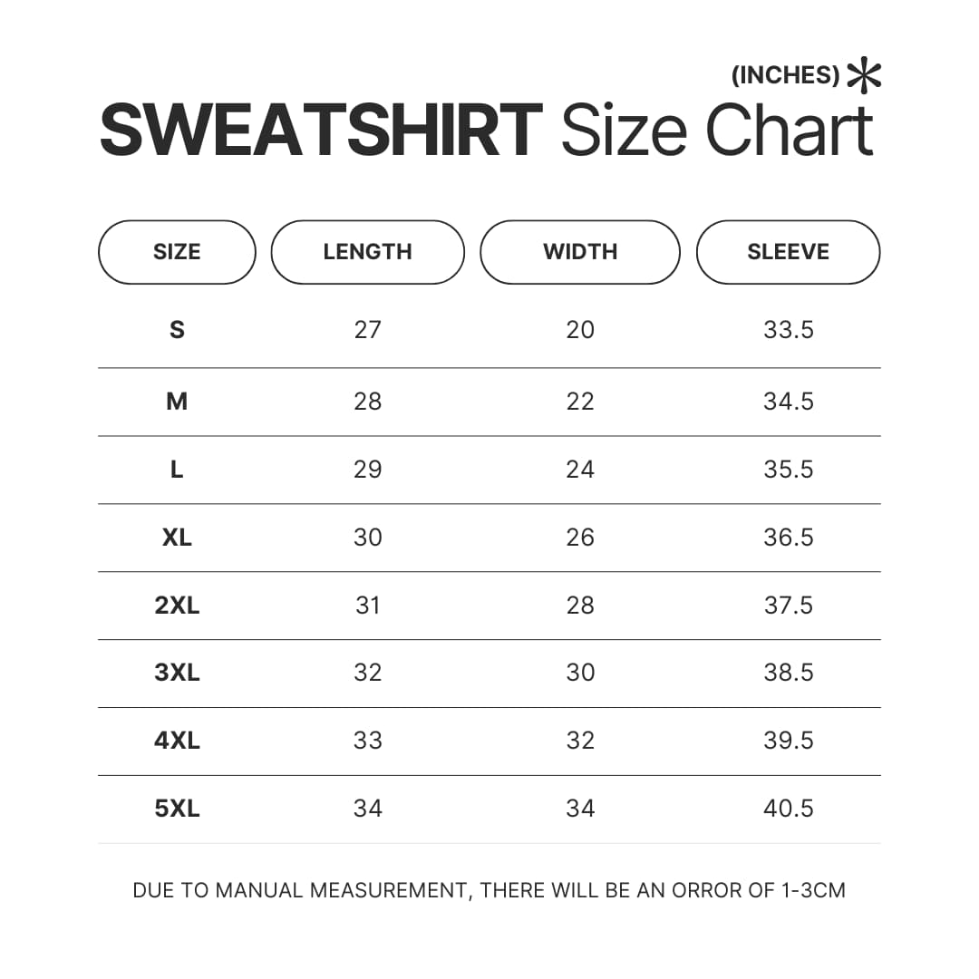 Sweatshirt Size Chart - Noah Kahan UK Shop