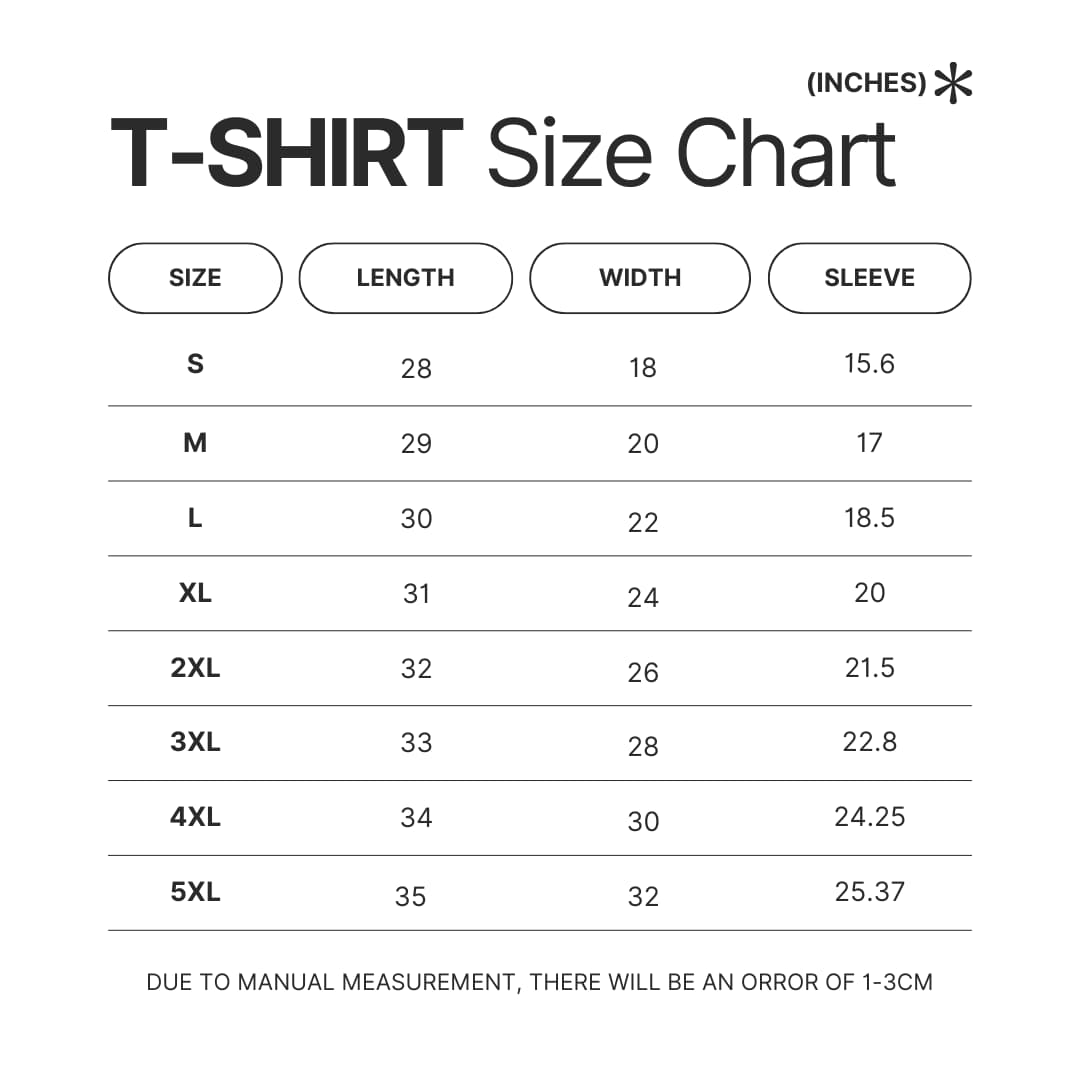 T shirt Size Chart - Noah Kahan UK Shop