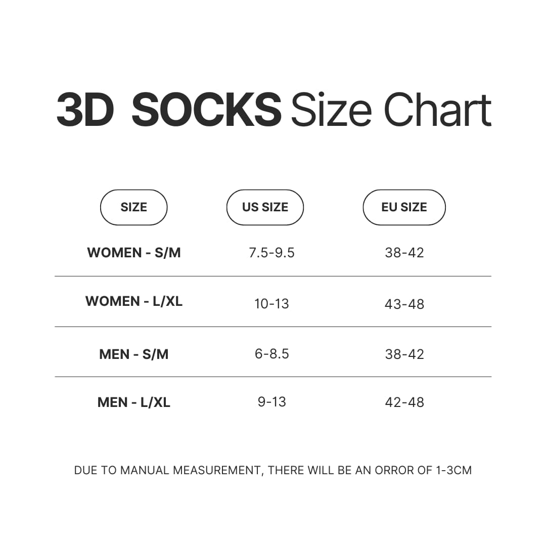 3D Socks Size Chart - Noah Kahan UK Shop